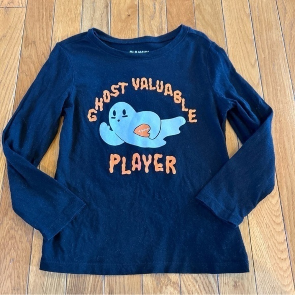 Old Navy Boys 5T Ghost Valuable Player Halloween Football T-Shirt Black Orange